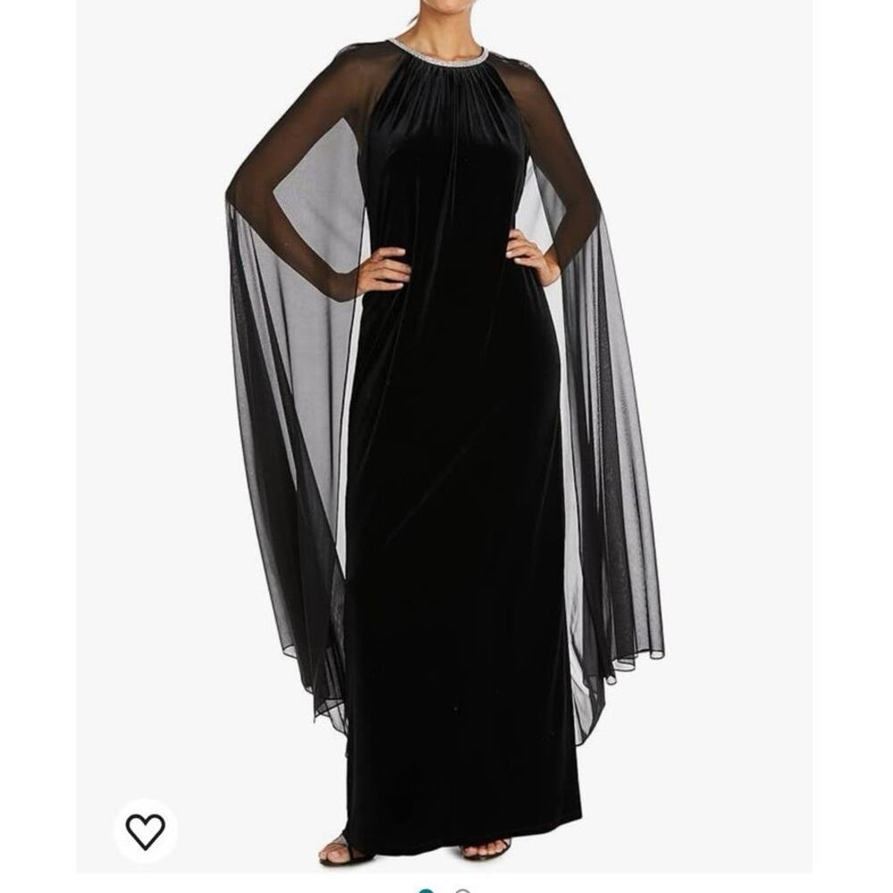 R&M Richards Evening Gown 16W Black Jeweled Cape